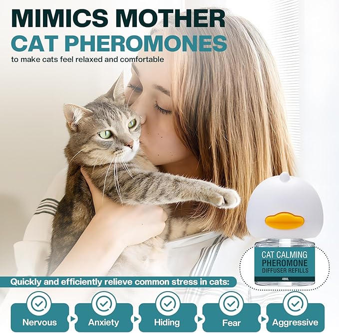 Cat Calming Diffuser 6 in 1 Multicat Calming Pheromones Diffusers Relief Stress Anxiety Fighting Scratching 90 Days Calm Relaxing Pheromone for Cats kit 48ml Refill Fits All Common Diffuser Plug In