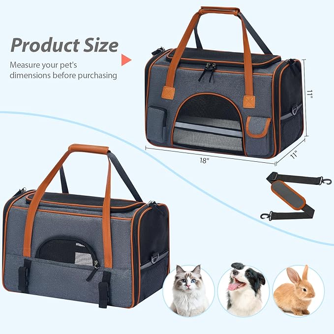Pesen 18x11x11 Inches Cat Carrier– Fits Pets Up to 16 lbs, Anti-Collapse Design, Multiple Storage Pockets, Cat Carrier Soft Ideal for Medium Cats, Puppy, Rabbits and Other Small Animals