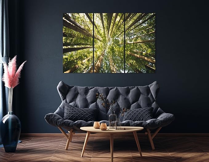 Nature Wall Art Prints - Ocean Forest Mountain Lake Canvas Landscapes - Small to Extra Large Living Room Bedroom Kitchen Bathroom Décor (Serenity in the Forest, 35L" x 53W" - 3 Panels)