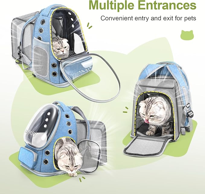 Expandable Cat Backpack,Cat Bubble Backpack Carrier for Carrying Cats, Pets and Small Dogs,Airline-Approved,Designed for Travel, Hiking, Walking,Car (Blue