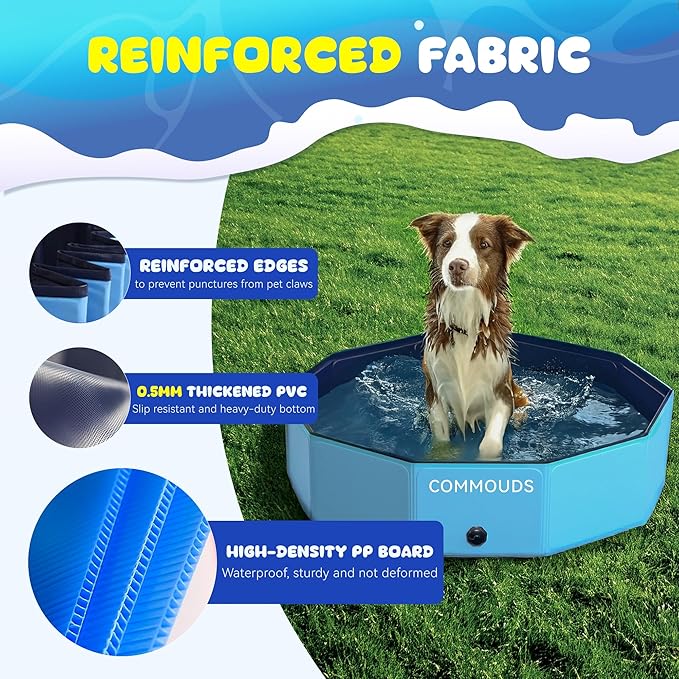 COMMOUDS 87Inch Large Foldable Dog Pool, Collapsible Hard Plastic Dog Kiddie Swimming Pool, Portable Pet Bath Tub Wading Pools for Kids and Puppy Small Medium Large Dogs