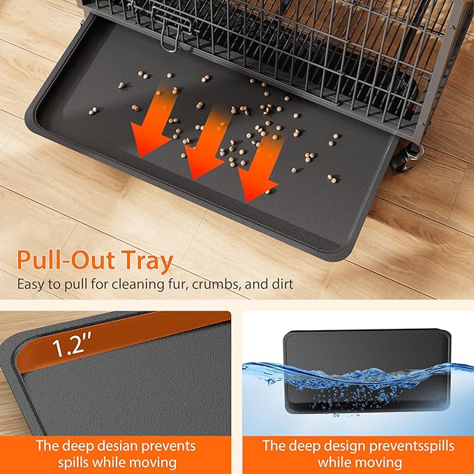 Dog Crate Furniture, 27.2" Small Dog Kennel Wooden Dog Crate with Pull-Out Tray, Double Doors, Modern End Table for Small/Medium Dogs, Grey