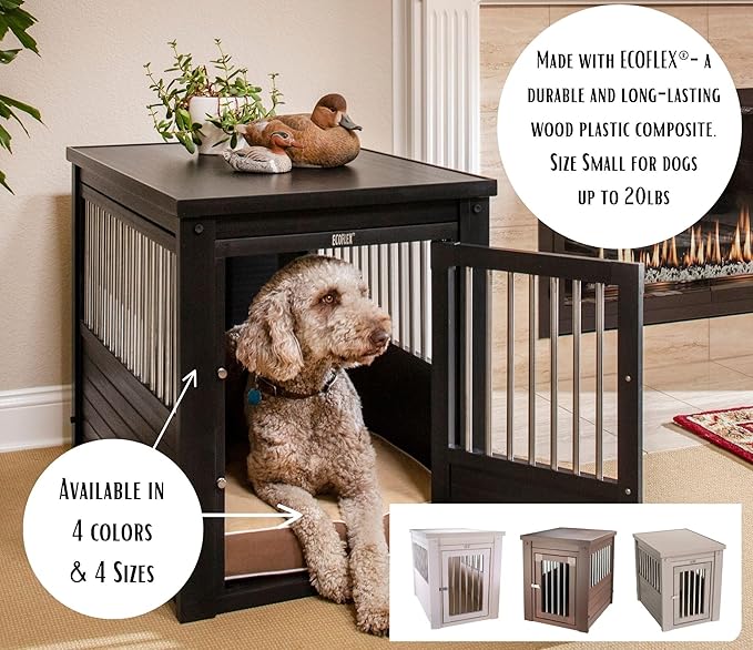 New Age Pet ECOFLEX Dog Crate End Table - Furniture-Style Pet Crate for Crate Trained Dogs - Stainless Steel Tubing & a Latched Closure - 10 Year Manufacturer's Warranty.
