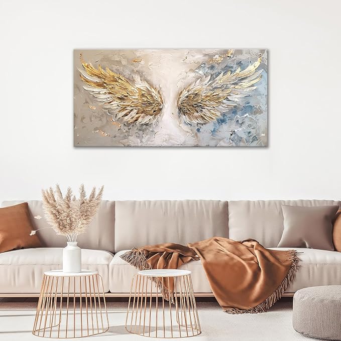 Large Angel Wings Wall Art Golden Abstract Extra Canvas Living Room Pictures Framed Prints Aesthetic Oversize Wall Decor Big Painting Artwork for Bedroom Dining Office Home 60"x30"