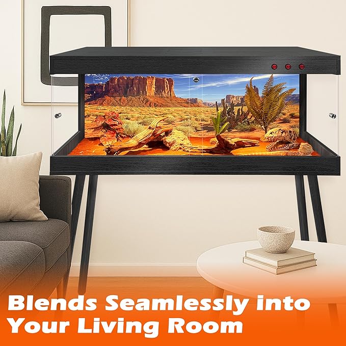 Royxen Bearded Dragon Tank with Metal Mesh Top and Leg Stand,Tempered Glass Reptile Tank,Reptile Enclosure,Lizard Tank for Chameleon,Snake,Lizard Habitat(48inch,Black)