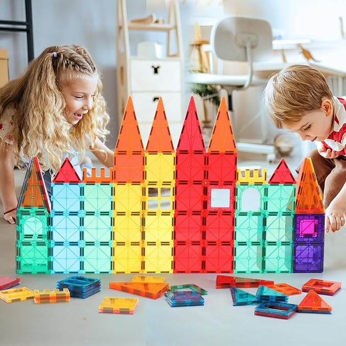 Magnetic Tiles,104PCS Magnetic Building Tiles for Kids, Educational Magnetic Stacking Blocks, Magnets Construction Toys, Christmas Toy Gift for Toddlers,Kids Boys and Girls 3 4 5 6 7 8 9+Year