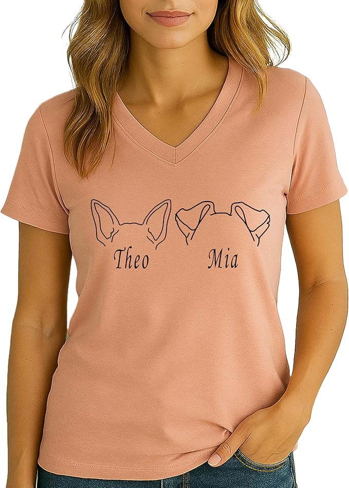 Custom Dog Mom Shirt for Women Pet Ears Sweatshirt with Name Unique Puppy Line Art Cute Dad Hoodie for DogDad Owner Lover