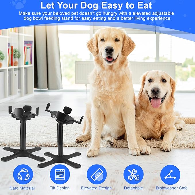 Dog Bowls Elevated Adjustable Stand, Raised Bowl with 3 Heights & Tilted Feeding Stand, Compatible with Various Bowls, for Medium & Large Breeds (2 Pack) Black