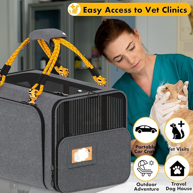 PAWZIDEA Large Pet Carrier Expandable, 24"×16"×16" Soft-Sided Cat Carrier for 2–4 Cats up 55lb, Portable & Collapsible Small Medium Dog Travel Crate for Car, XL Storage Pocket, ID Card, Shoulder Strap
