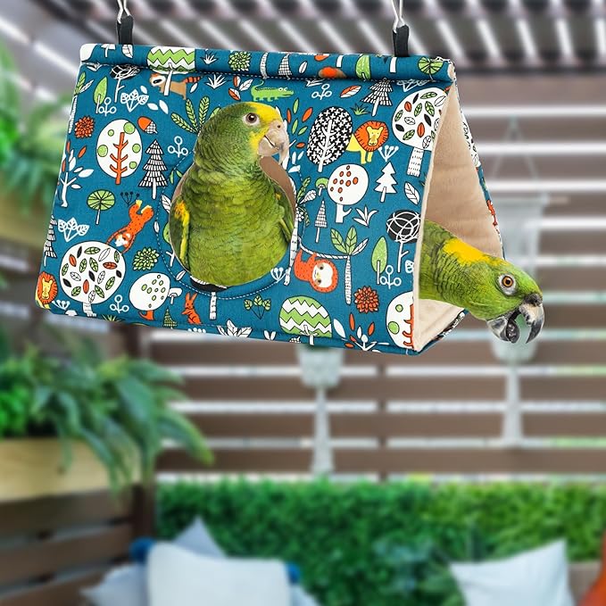Rypet Winter Warm Bird Nest House - Hanging Hammock Velvet Shed Hut Cage Plush Fluffy Birds Hideaway Sleeping Bed Fuzzy for Parrot Parakeet Cockatiels Budgies Lovebird Medium(Blue)