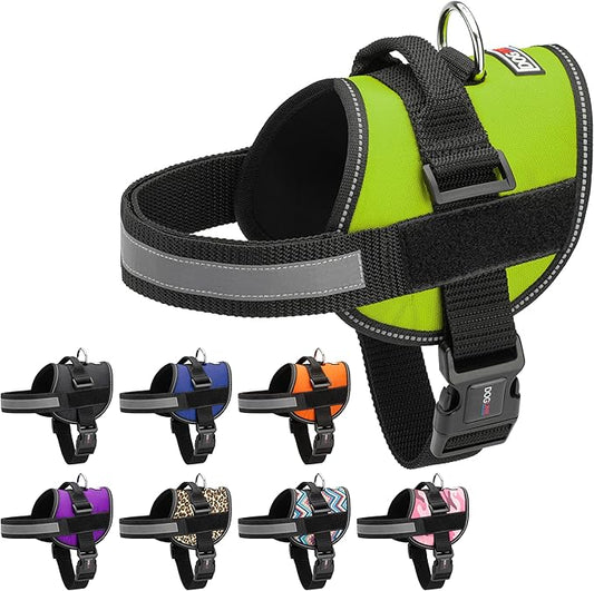 Dogline Dog Harness, Reflective No-Pull Adjustable Vest with Handle for Walking, Training, Breathable, No - Choke Harness for Small, Medium or Large Dogs Room for Patches Girth 18 to 24 in Lime Green