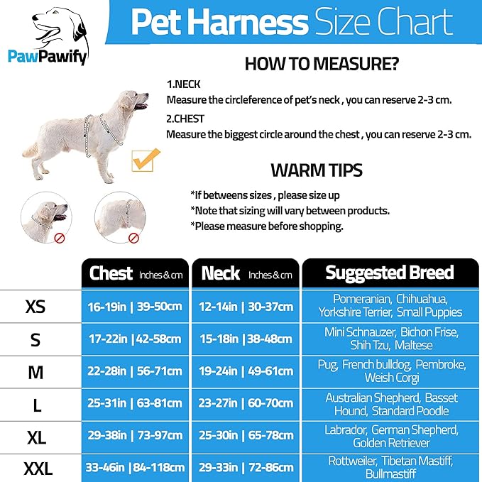 PawPawify Custom No Pull Dog Harness with Name and Phone Number, Heavy Duty Personalized Pet Vest to Prevent Tugging, Pulling, or Choking, Training and Walking (Blue, XS (Chest 14-17in))