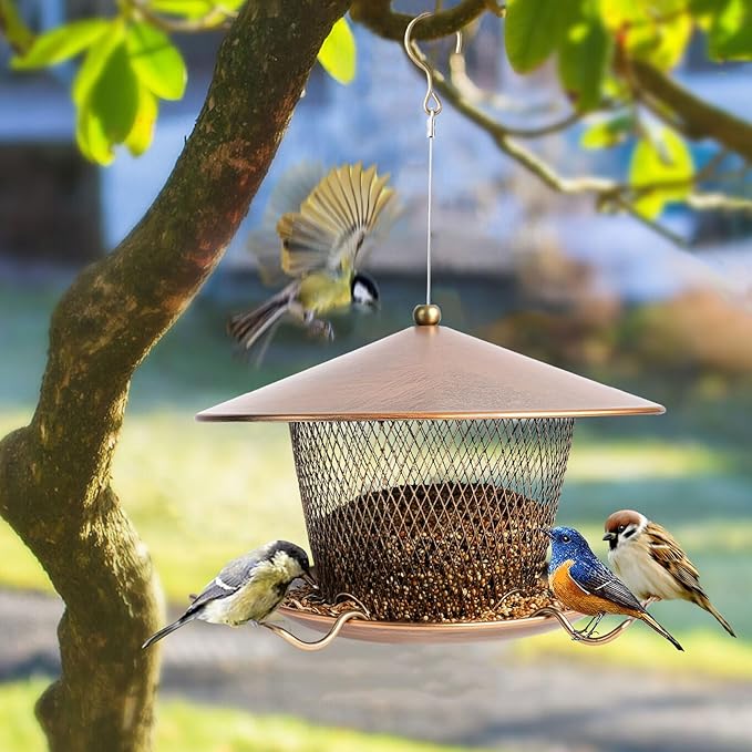 Metal Bird Feeder for Outdoors Hanging, Large Roof Bird Feeders for Cardinal, 3LB Wild Birdfeeder Squirrel Proof for Outside