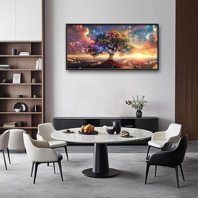 Tree Sunrise Large Wall Art Tree of Life Pictures Foggy Mountain Landscape Wall Starlight Nature Decor Canvas Print Painting Artwork for Bathroom Living Room Bedroom 60L" x 30W"