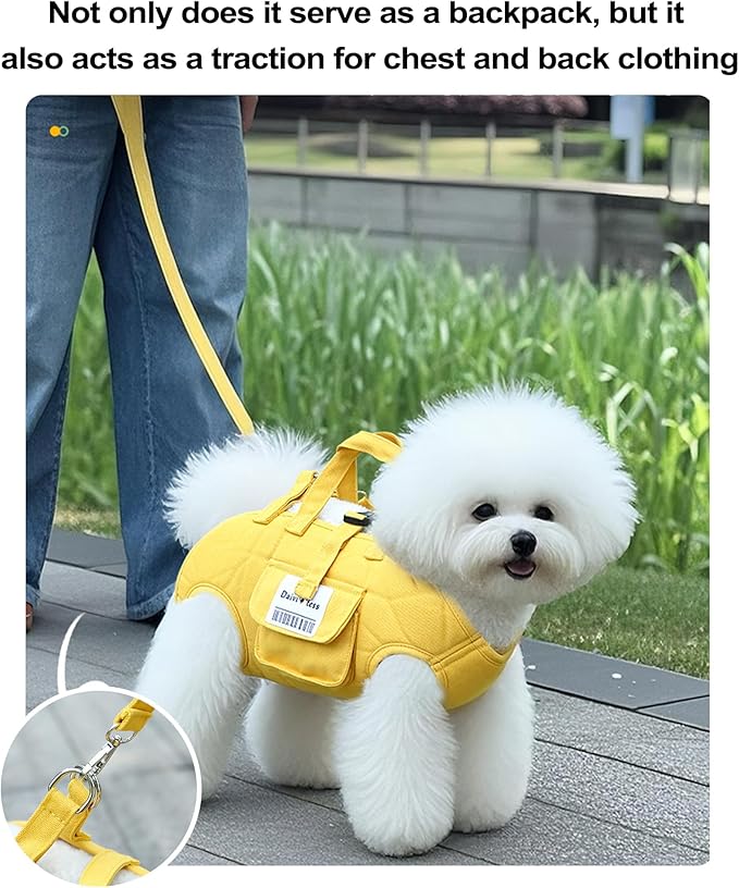 Dog Carry Sling for Small Dogs, Full Body Sling with Handle, Hands Free Shoulder Carrier for Senior Dogs Joint Injuries, Joint Injuries, Up and Down Stairs (Yellow,S, 5.5~8.8 lbs)