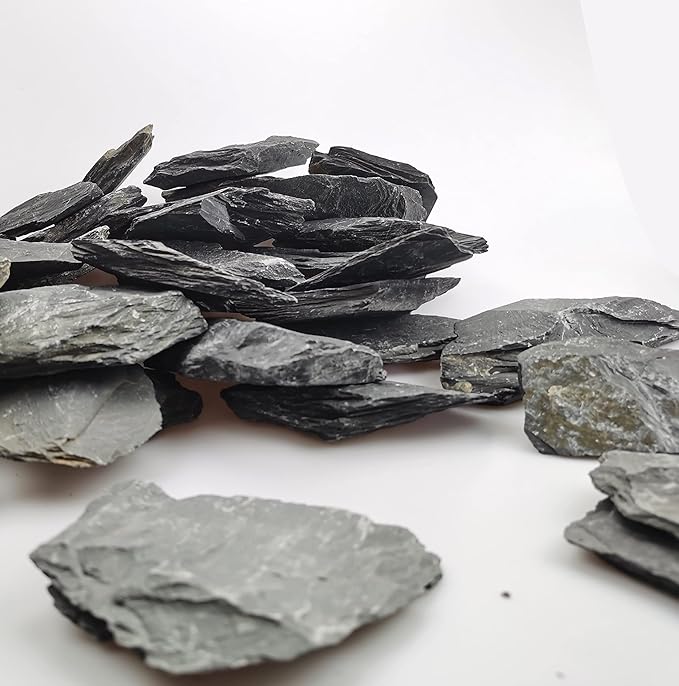 Voulosimi Natural Slate Rocks PH Neutral Stone Perfect Rocks for Aquariums, Landscaping Model,Tank Decoration,Amphibian Enclosures (7.5 LB, 3-5 inch)