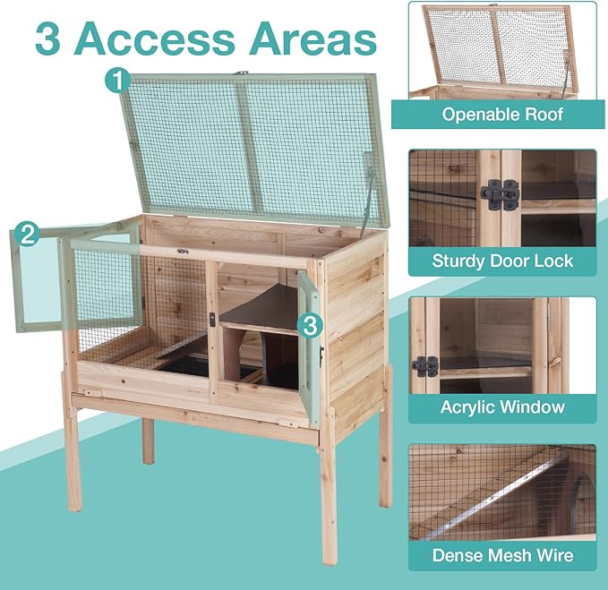 Guinea Pig Cage with Wooden Stand,Indoor Rabbit Hutch with 2 Stories,Hamster Cage with Anti Chew Ramp,Hideout, Platform, Pull Out Tray (Wood)