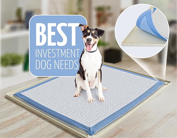 Skywin TidyFriend 3 Pk Pee Pad Holder Tray for 30” x 23” Pee Pads with Corner Lock Holes, Raised Edges, Non-Spill, Easy to Clean Silicone Dog Potty Tray Holder, for Indoor Floor Protection (Beige)