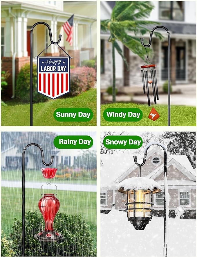 XDW-GIFTS Bird Feeder Pole for Outdoor, 2-Pack 45 Inch Shepherds Hooks Heavy Duty Garden Pole for Hanging Plant Basket, Solar Light Lanterns, Garden Plant Hanger Stands with 5 Base Prongs