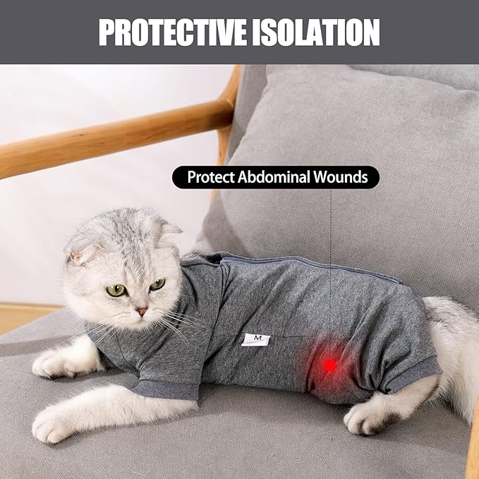 LIANZIMAU Cat Surgical Recovery Suit Professional for Male Female Dog Abdominal Wounds Cone E-Collar Alternative Anti-Licking Pet Surgical Recovery Pajama Suit Soft Fabric Onesie for Cats