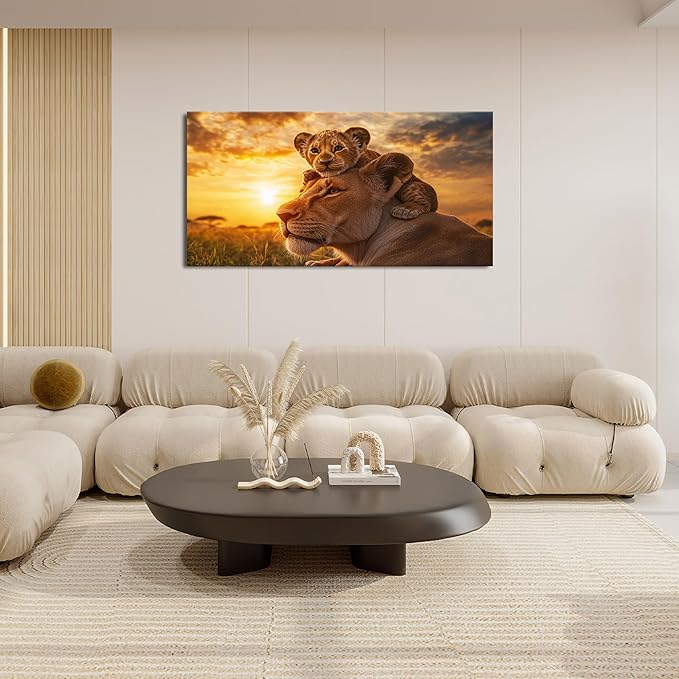 Large Lion Wall Art Lion and Lioness Canvas Living Room African Wildlife Animal Pictures Framed Prints Oversize Wall Decor Painting Artwork for Bedroom Dining Office Home 60"x30"