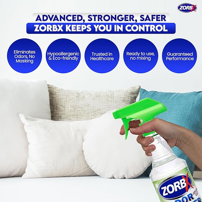 ZORBX Unscented Odor Eliminator for Strong Odor 16 Oz + 7.5 Oz + 2 Oz - Used in Hospitals & Healthcare Facilities - Advanced Formula, Fast-Acting Odor Remover Spray for Dog, Cat, House & Carpet