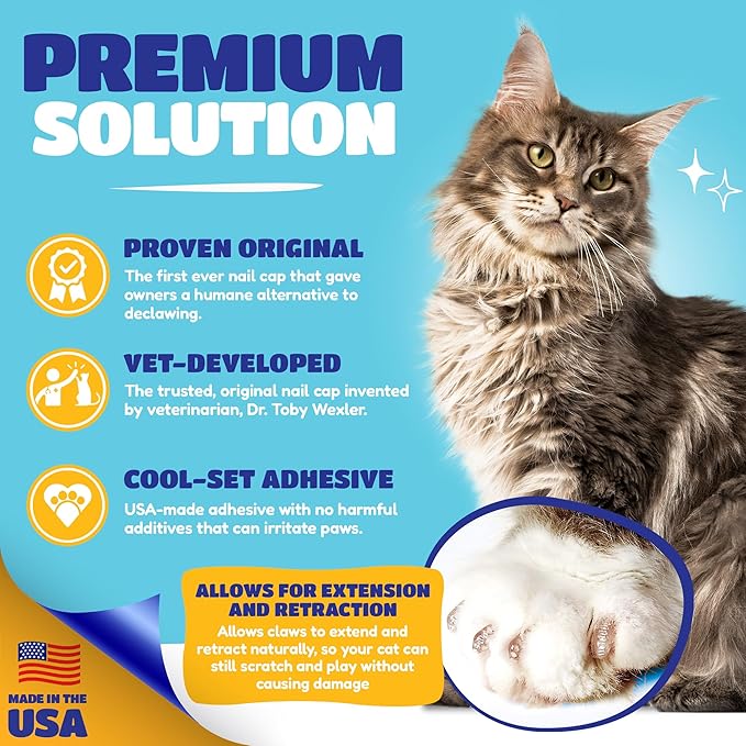 Soft Claws Cat Nail Caps for Large Cats – (40 Caps, Purple & Black) - Made in USA - Veterinarian-Developed | Protects Furniture & Skin - Easy to Apply, Long-Lasting Anti-Scratch Soft Cat Claw Covers