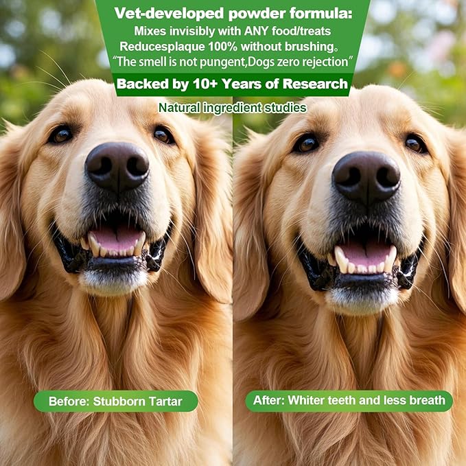 Dog Dental Powder,Dog Teeth Cleaning Powder,Dog Dental Cat Dental Care,Cat and Dog Teeth Cleaning,Canine Plaque Remover Helps Reduce Bad Breath,Improve Pet's Oral Cavity and Freshen Breath(80G)