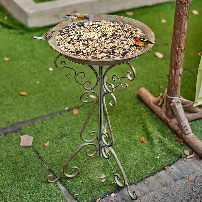 Dia 18" W*29" H Large Bird Bath with Stand, Bird Baths for Outdoors, Metal Bird Bath with Large Bowl, Bird Feeder Seed Tray,Birdbath Garden Decor