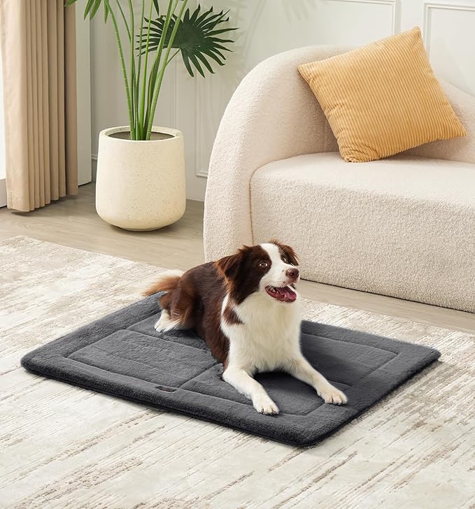 Made4Pets Dog Crate Pad Bed for Large Dogs, Washable & Reversible, Anti-Slip Kennel Mat for Cozy Sleeping, Soft Fluffy Dog Bed for Indoor & Outdoor Use, 41"x29", Dark Gray