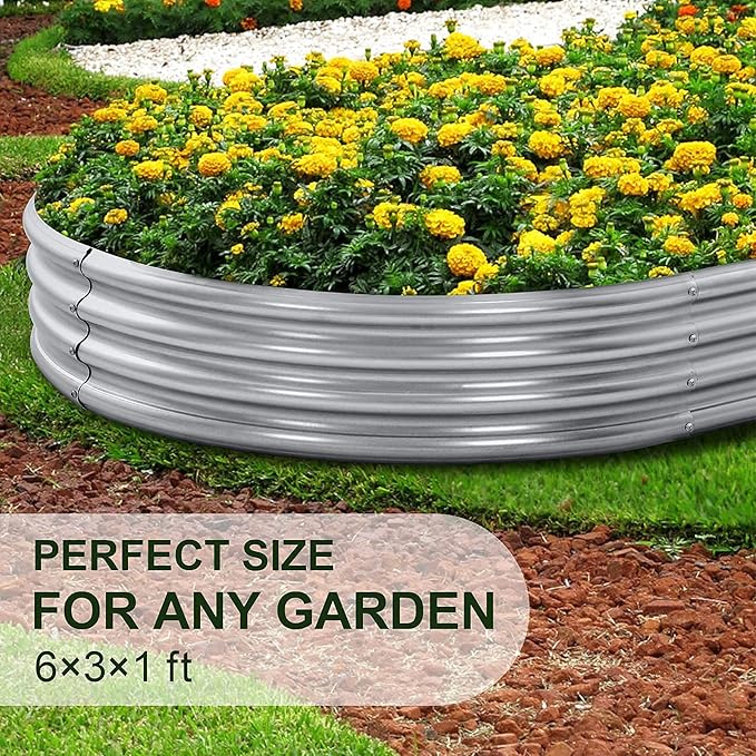 Land Guard Galvanized Raised Garden Bed Kit, 6×3×1ft Raised Garden Boxes Outdoor, Oval Metal Raised Garden Beds for Vegetables...