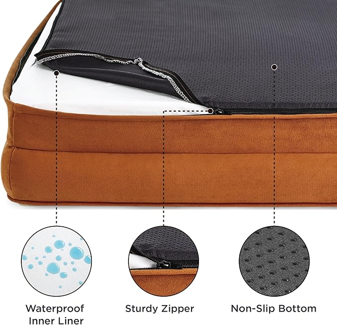 Bedsure Orthopedic Dog Beds for Small Dogs - Washable Small Dog Cat Bed Waterproof, Comfort Pet Couch Sofa with Washable Removable Cover, Pets Bed with Nonskid Bottom, Ember Clay, 24"