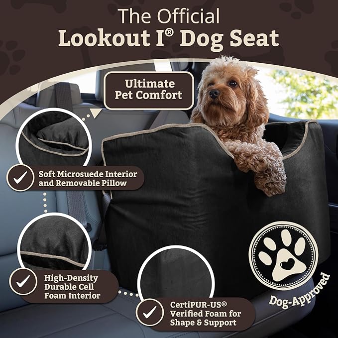 Snoozer Lookout I Dog Car Seat - Small Dog & Puppy Car Seat, Booster Bed for Small and Medium Size Pets up to 25 Lbs, Elevated, Washable - Medium