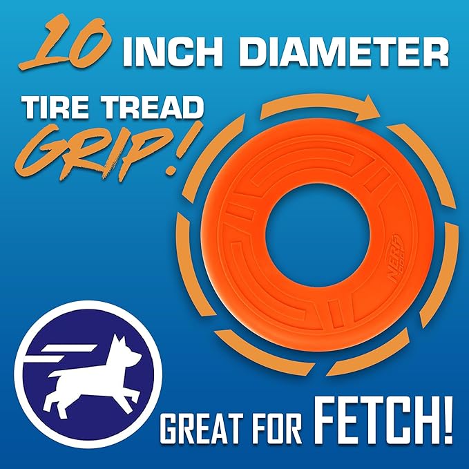 Nerf Dog Atomic Flyer Outdoor Dog Toy, 10 Inch Flying Disc Dog Fetch Toy, Rubber Dog Toy for Medium Dogs and Large Dogs, Orange