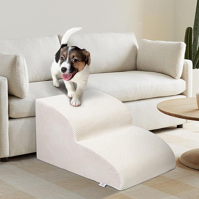 Dog Stairs for Small Dogs - High Density Foam Pet Steps, Extra Wide Dog Ramp with Non-Slip Bottom for High Beds, Couch and Sofa, Best for Dogs Injured, Older Doggy Cats