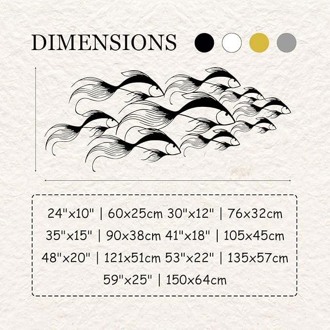 School of Fish Metal Wall Art, Metal Fish Wall Decor, Sea Life Wall Art, Large Nautical Wall Hanging, Modern Beach House Wall Decor, Ocean Themed Artwork for Bathroom (Silver, 24"x10" | 60x25cm)