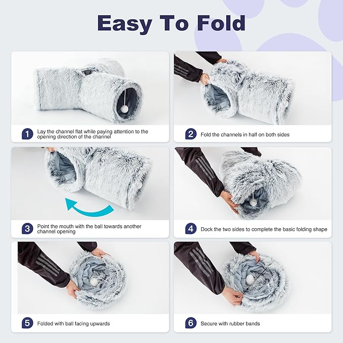 Tempcore Plush Pet Cat Tunnel Tube Cat Toys 3 Way Collapsible, Tunnels for Indoor Cats,Kitty Tunnel Bored Pet Toys Peek Hole Toy Ball Puppy, Kitty, Kitten, Rabbit Light Grey