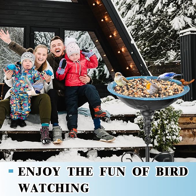 35In Tall Bird Bath for Outside, Vintage Metal Birdbaths & Birdfeeder with 5 Prong Bases for Outdoors, Freestanding Bird Baths Feeder Bowl with for Garden Yard Lawn Decor (Retro Blue)