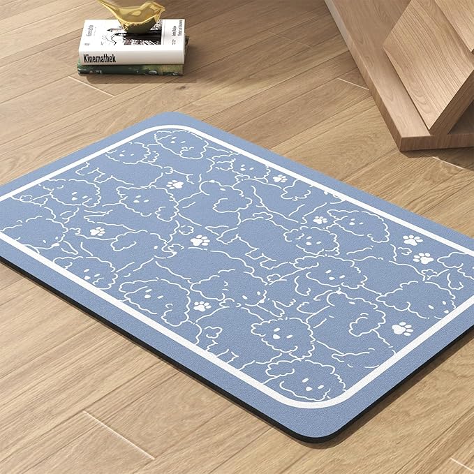 Pet Feeding Mat-Absorbent Dog Mat for Food and Water Bowl-No Stains Quick Dry Water Dispenser Mat-Dog Accessories Pet Supplies-Bowl for Messy Drinkers(BLUEDOGS,17"x28"