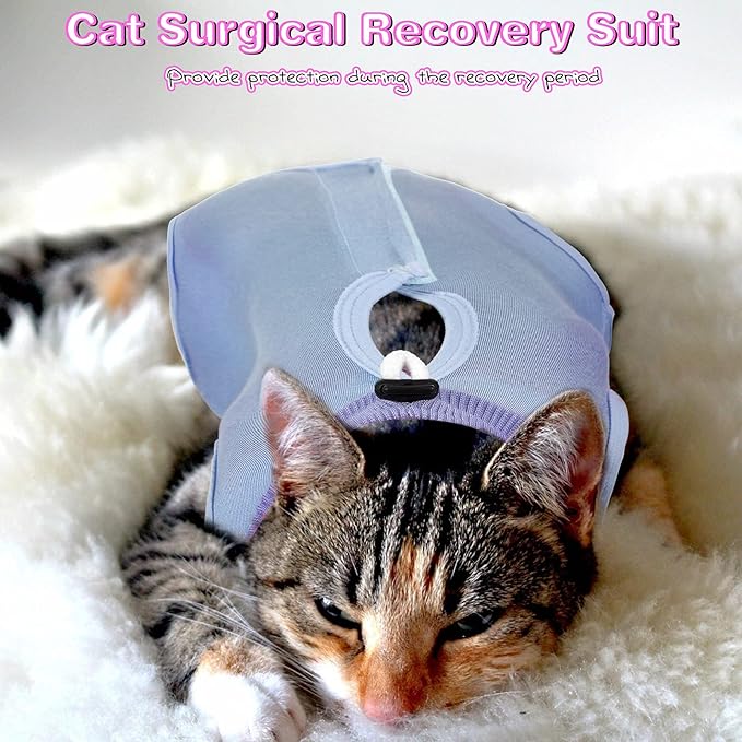 Nuanchu 3 Pieces Cat Recovery Suit Kitten Recovery Suit E-Collar Alternative for Cats and Dogs Abdominal Skin Anti Licking Pajama Clothes Sets(Medium)