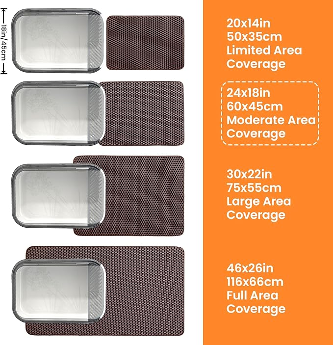 Cat Litter Mat, 24x18 Inches Large Double Layer Honeycomb Cat Litter Trapping Mat, Non Slip Waterproof Urine Proof Cat Litter Box Mat for Floor, Kitty Litter Rug, Cat Supplies, Brown