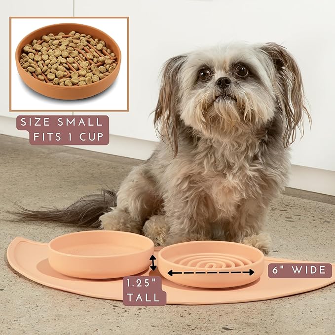 The Slowdown Bowl Silicone Slow Feeder for Cats & Dogs, Slow Eating Mealtime Solution with Modern Lick Mat Design, Reduces Gulping, Fits 1 Cup 6” Across x 1.25” Tall, Small-Ocean