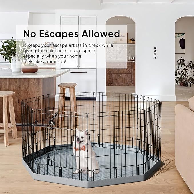 PJYuCien Dog Playpen, 8 Panels 30’’H Dog Pens Indoor with Bottom Pad, Metal Foldable Pet Puppy Exercise Fence Crate Kennel, Better for Small Animals,Grey