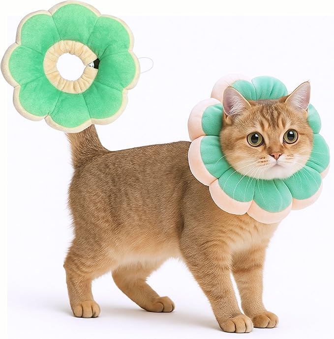 Adjustable Comfy Flower Style Elizabeth Collar for Cats Puppies Soft Recovery Cone Pet Protective Neck Collar (Green, Medium)
