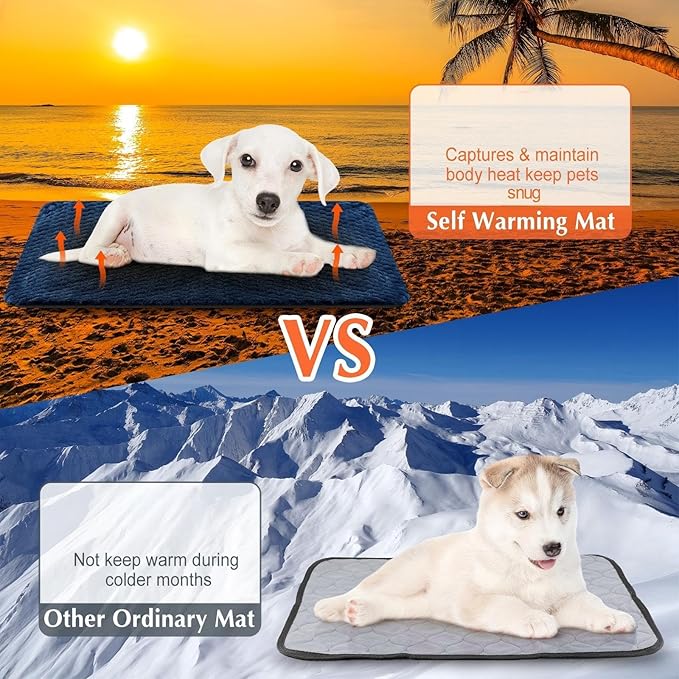 4 Pcs Self Heating Cat Pad Self Warming Cat Bed Dog Heating Pad Washable Thermal Pet Mat for Indoor Outdoor Pet 16 x 20 Inch Removable Non Slip(Navy Blue)