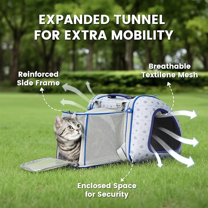 Cat and Dog Backpack Carrier, Foldable Breathable Pet Carrier Backpack with Mesh Ventilation, Large Portable Outing Traveling Pet Bag for Small, Medium Cats, Small Dogs, Blue