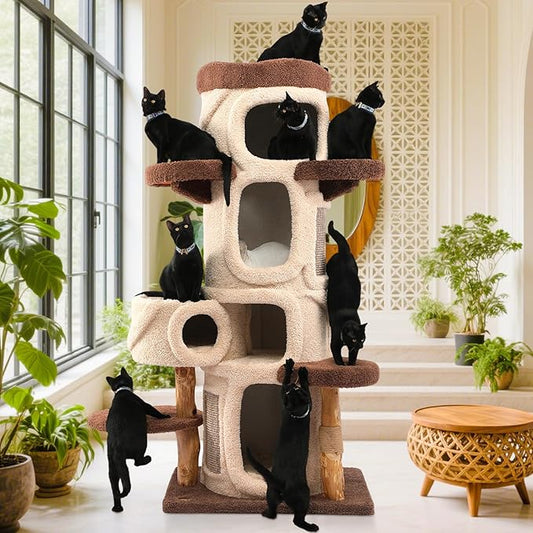 70'' Luxury Heavy Duty Cat Tree for Indoor Cats Adults,Treehouse Theme Large Cat Tower for Home Decoration,Multi-Level Modern Maine Coon Condo with 3*Wood Scratching Post,Perch,Huge House for Multicat