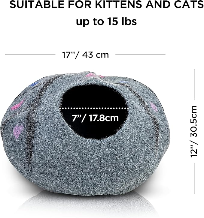 Woolygon Premium Felt Cat Cave Bed โ Wool Kitty Beds Handcrafted Kitten Caves Bed for Indoor Cats - Made from 100% Eco-Friendly Merino Wool, Foldable Cat Hidewawy Covered Cat Houses (Enchanted Tree)