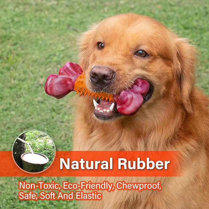 Apasiri Dog Toys for Aggressive Chewers Large Breed 2-Pack: Heavy Duty Chew Toys for Medium Dogs Indestructible Orange Dog Gift with Peanut Butter Flavor