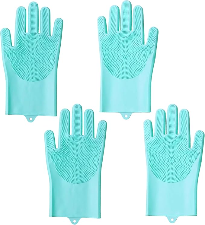 Pet Grooming Gloves,Heat-Resistant Silicone Gloves with High-Density Teeth for Enhanced Massaging and Bathing of Dogs and Cats (Green, 2 Pair)